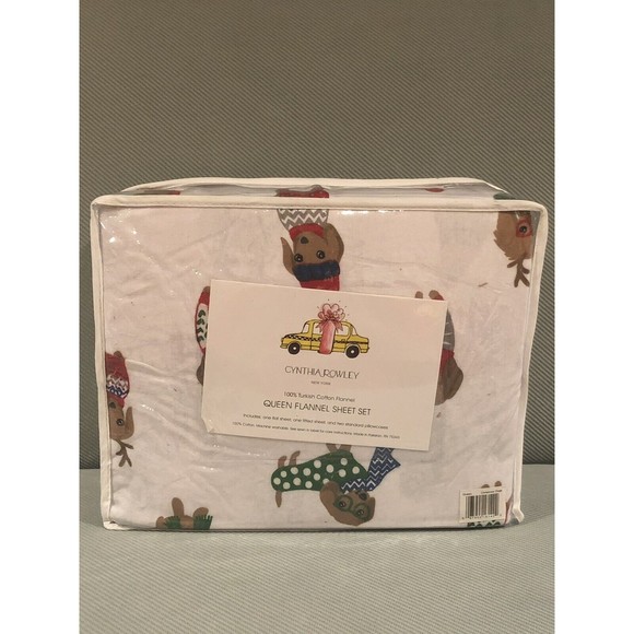 Cynthia Rowley Other - Cynthia Rowley Queen Dachshund Dog Christmas Turkish Cotton Flannel Sheet Set